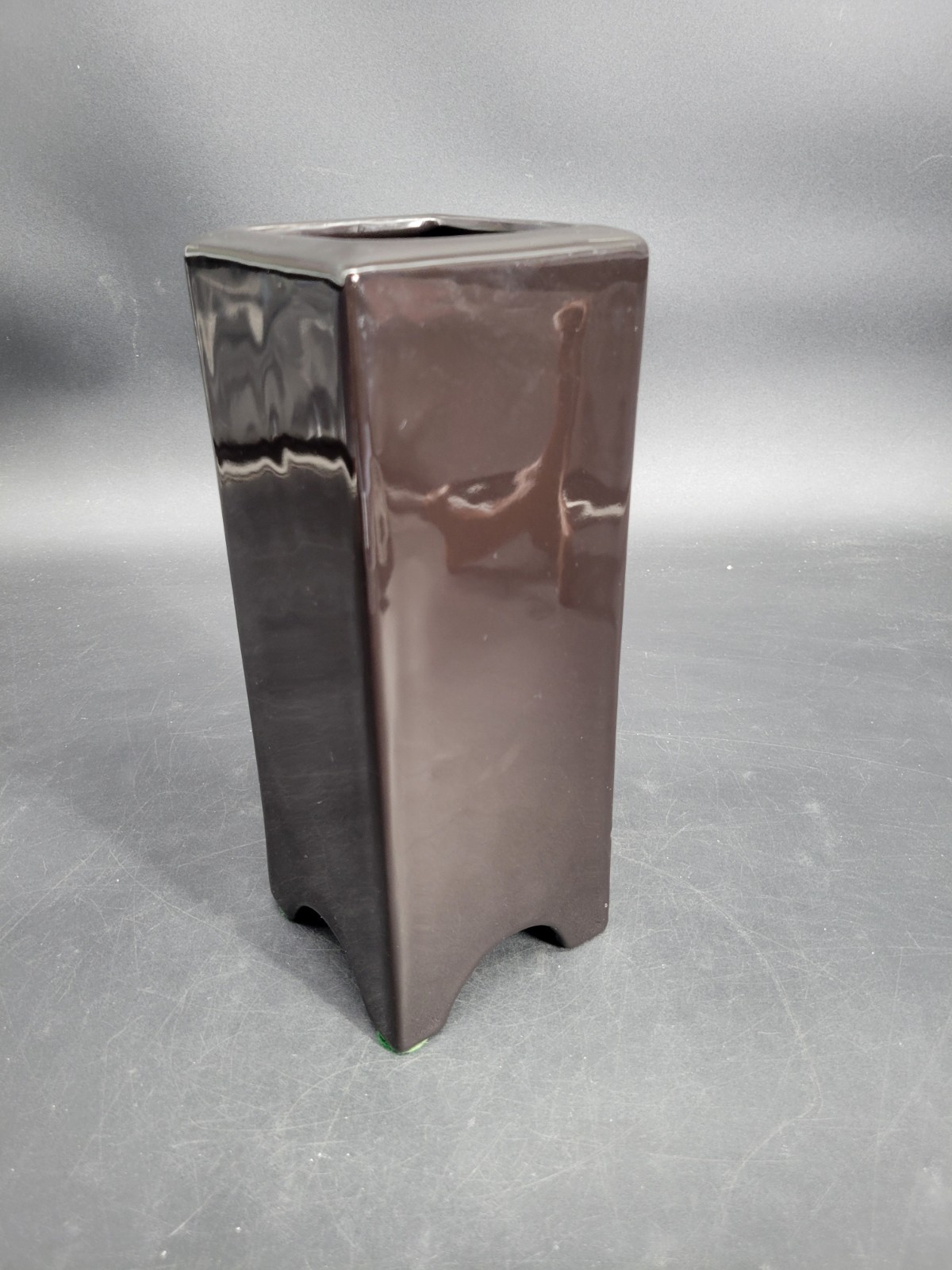 Vintage Haeger Floral 11 1/2 Inch Tall 4 1/8″ Square Black Ceramic Vase w/ Tag