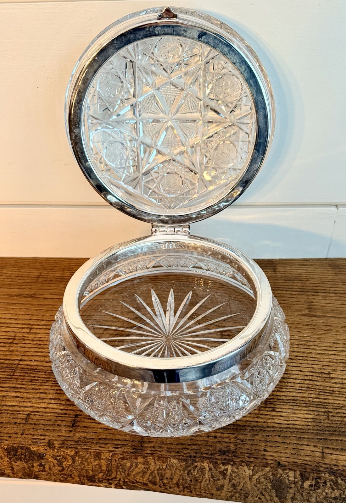 X-Large ABP Cut Glass & Silver Plated Hinged Vanity Jewelry Dresser Box C. 1905