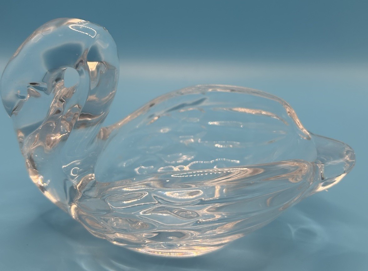 Vintage Clear Glass Swan Goose Candy Trinket Dish Heavy 4 1/2” Tall X 6” MCM
