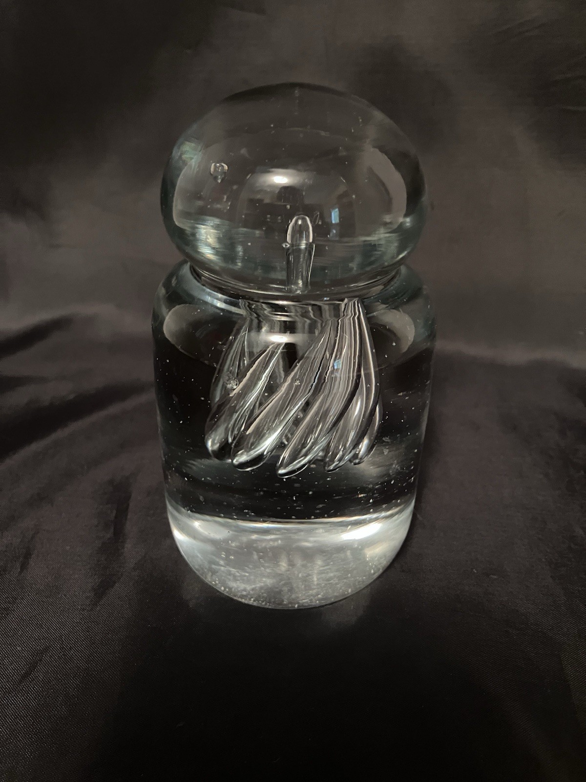 Vintage Blenko Art Glass Clear Air Twist Knob Paperweight 4.25”