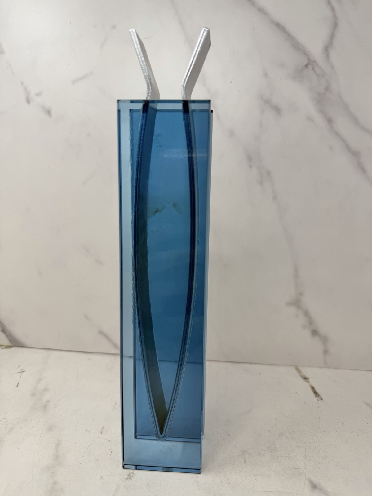 Ribbon Vase – MOMA Peter Hewitt Blue Glass & Anodized Aluminum Contemporary 1997