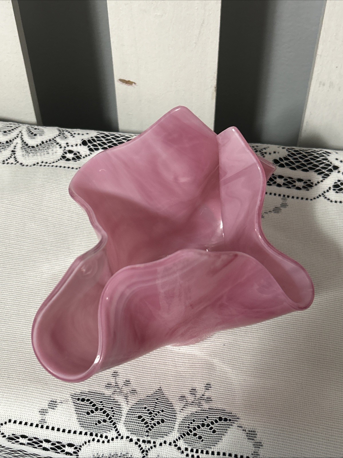 Art, Glass Handkerchief Style Vase or Votive Holder Pink 4.5”T X 2.5”W Unmarked