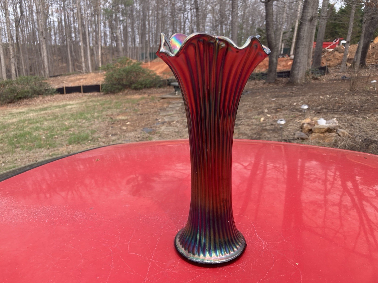 Vintage Northwood Fine Rib Amethyst Carnival Glass Vase