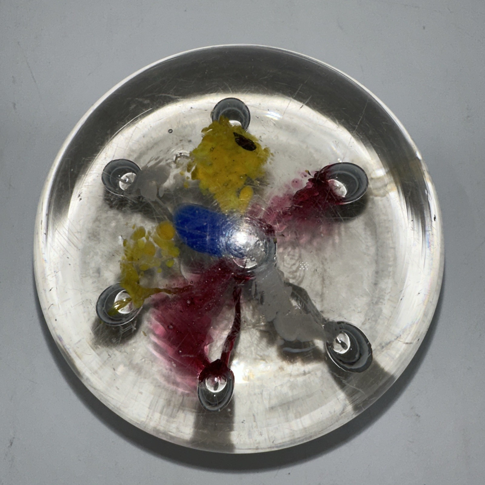 Glass Paperweight Multi-colored Design/ Chipped/ See Pics