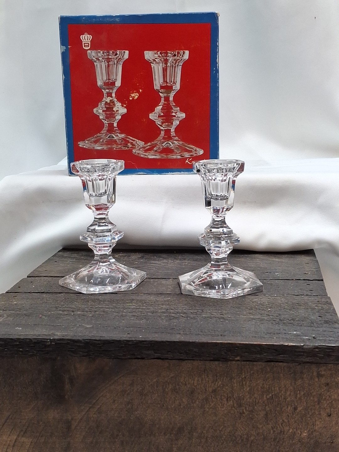 Vtg Pair 5 1/8″ (13 cm) Karat 24% Lead Crystal Candlesticks Original Box Germany