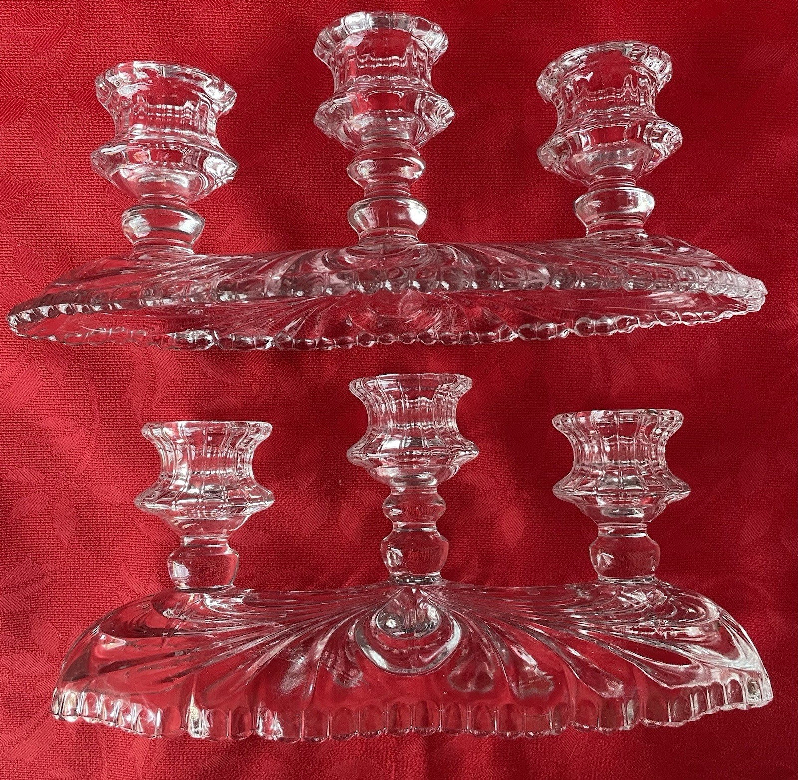 Caprice Clear Glass 3 Lite Candlesticks by Cambridge Set of 2 Elegant Glass