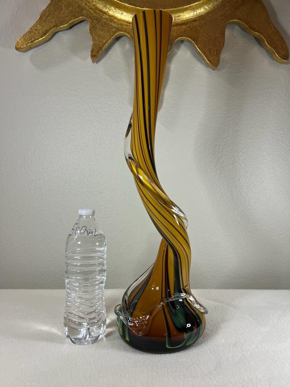 Curved Art Glass Vase, Hand Blown, Snake, 20″