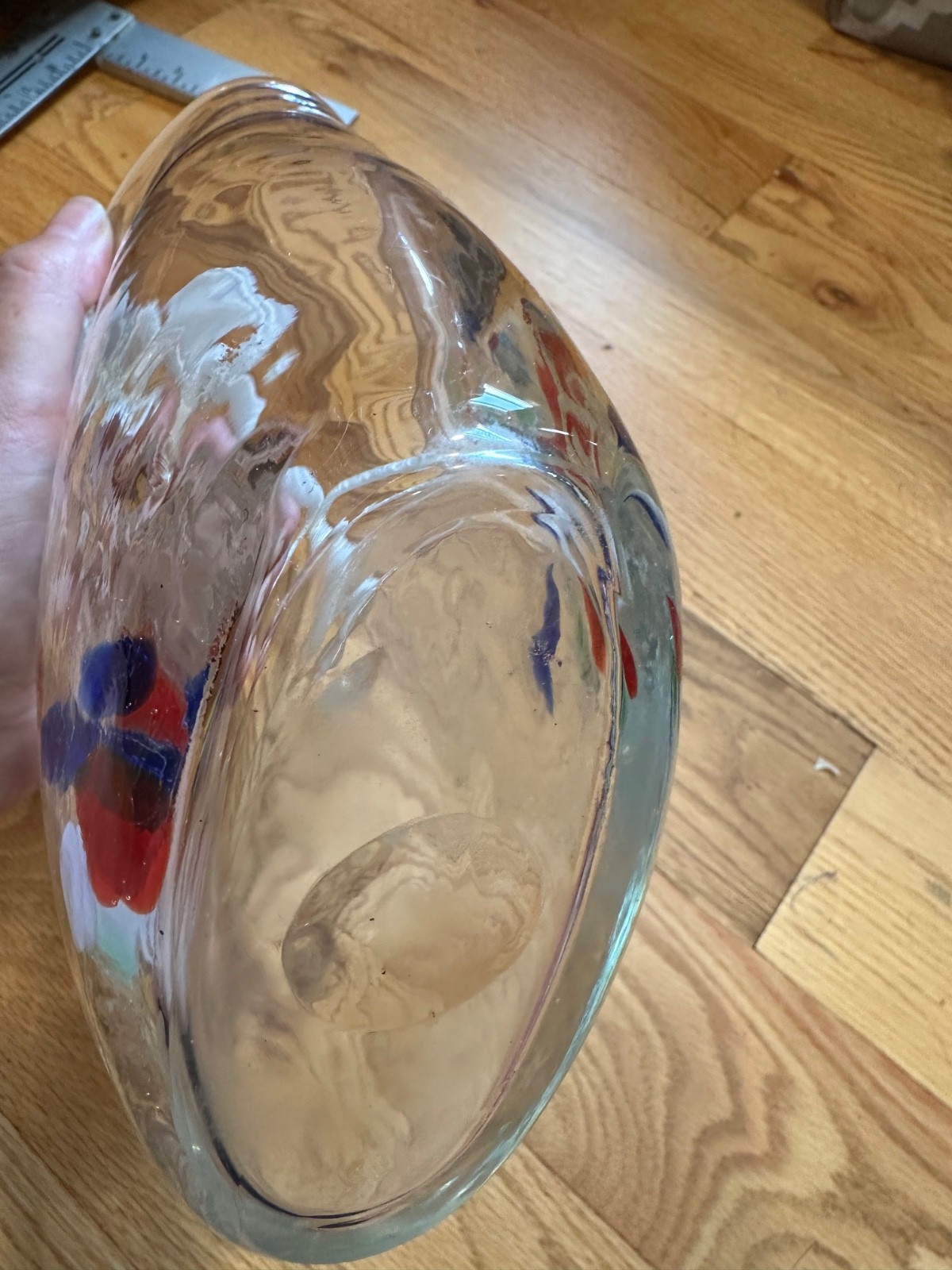 Vintage Murano Style Hand Blown Art Glass Handbag Purse Vase Pink Confetti