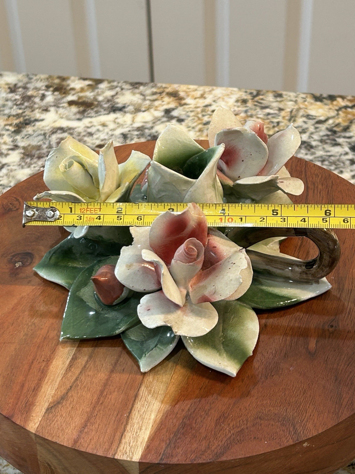 Vintage Capodimonte Pink and Yellow Roses And buds, Candle Stick Holder
