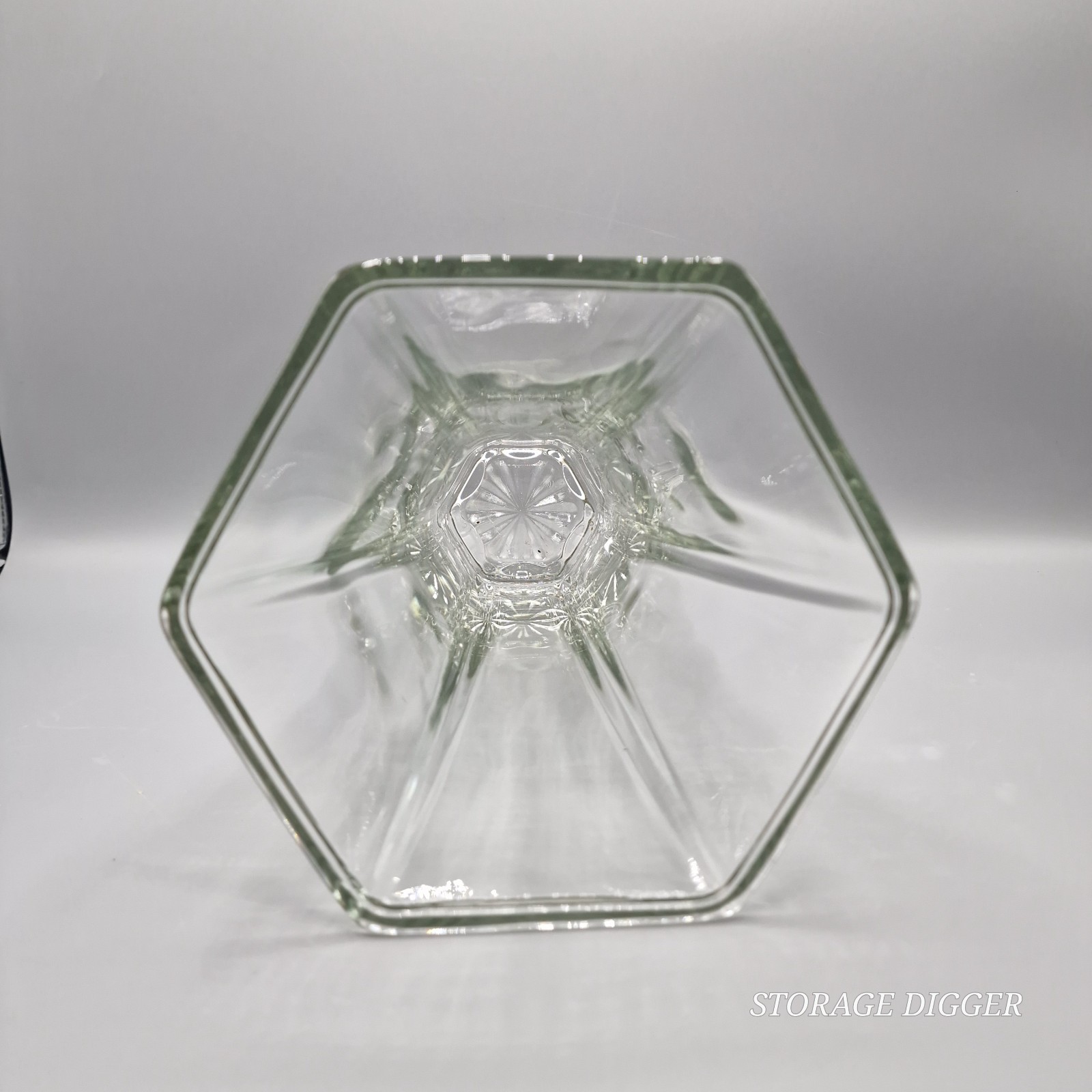 Vintage Hoosier Glass #4041 Heavy Clear Glass Vase 10″ Tall, 6 Sided Hexagon