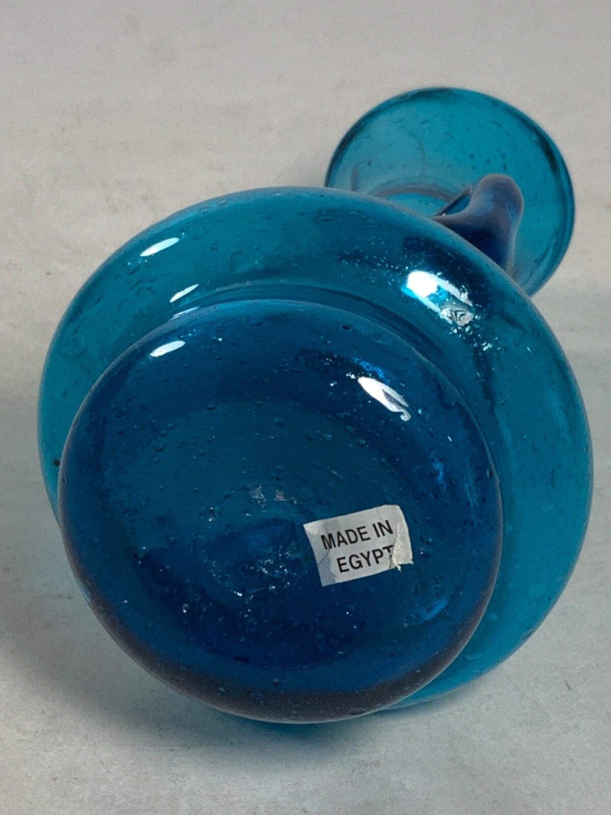 Vintage Hand Blown Blue Glass Small Vase with Applied Handles Made in Egypt 6″