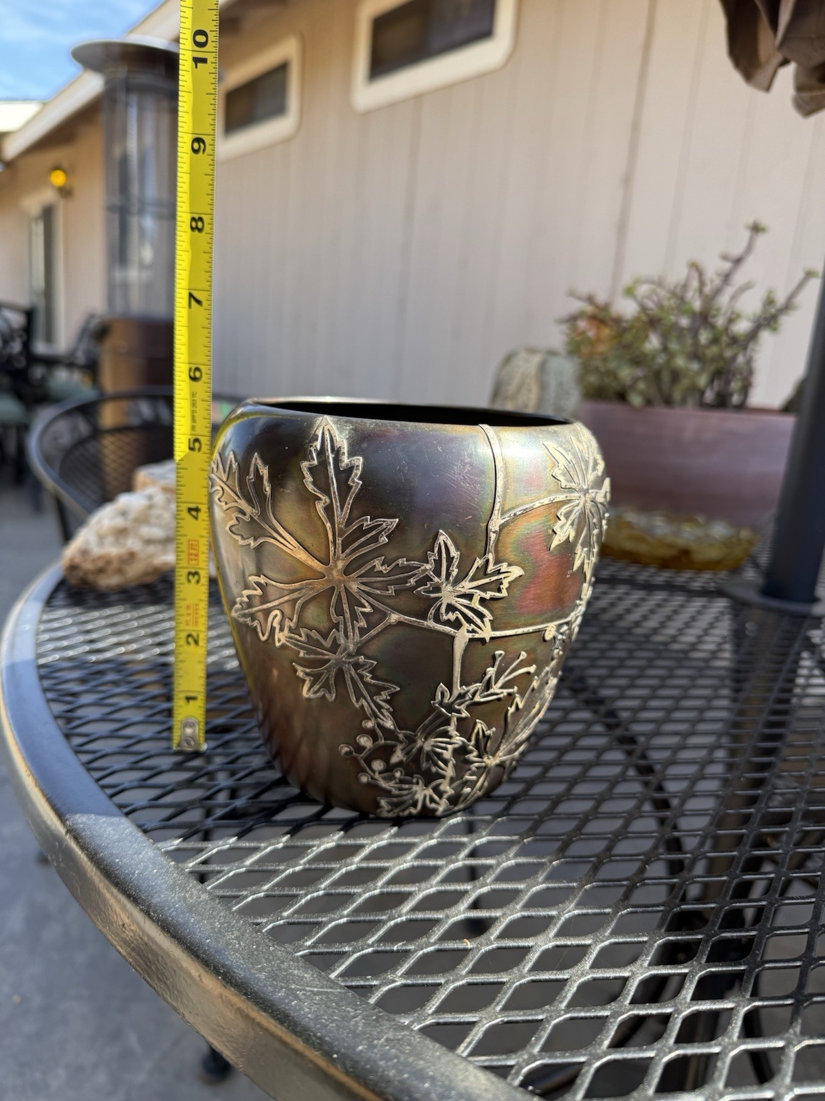 Antique Heintz Art Metal Shop Sterling on Bronze Vase #3571 Leaf/berry Overlay