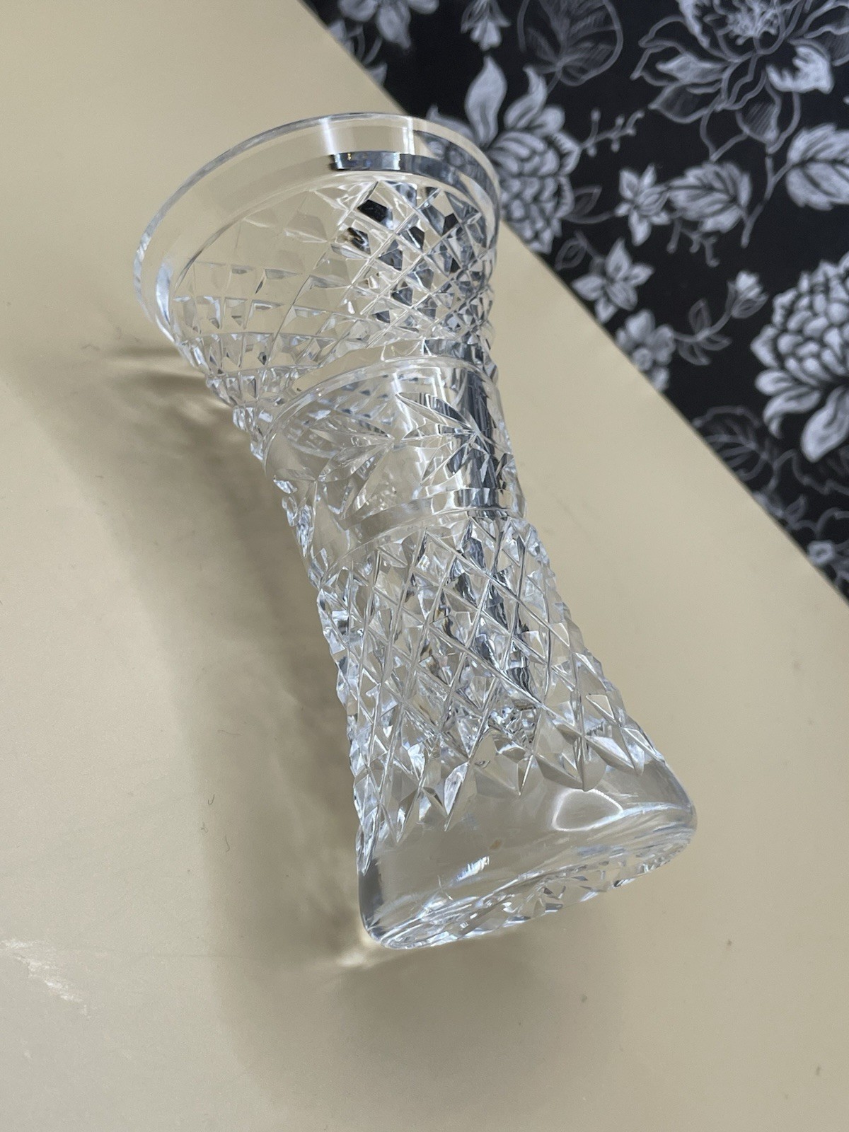 Waterford Lead Crystal Bud Vase Diamond Cut Elegant Corset Design 4.5”t 2.5”d