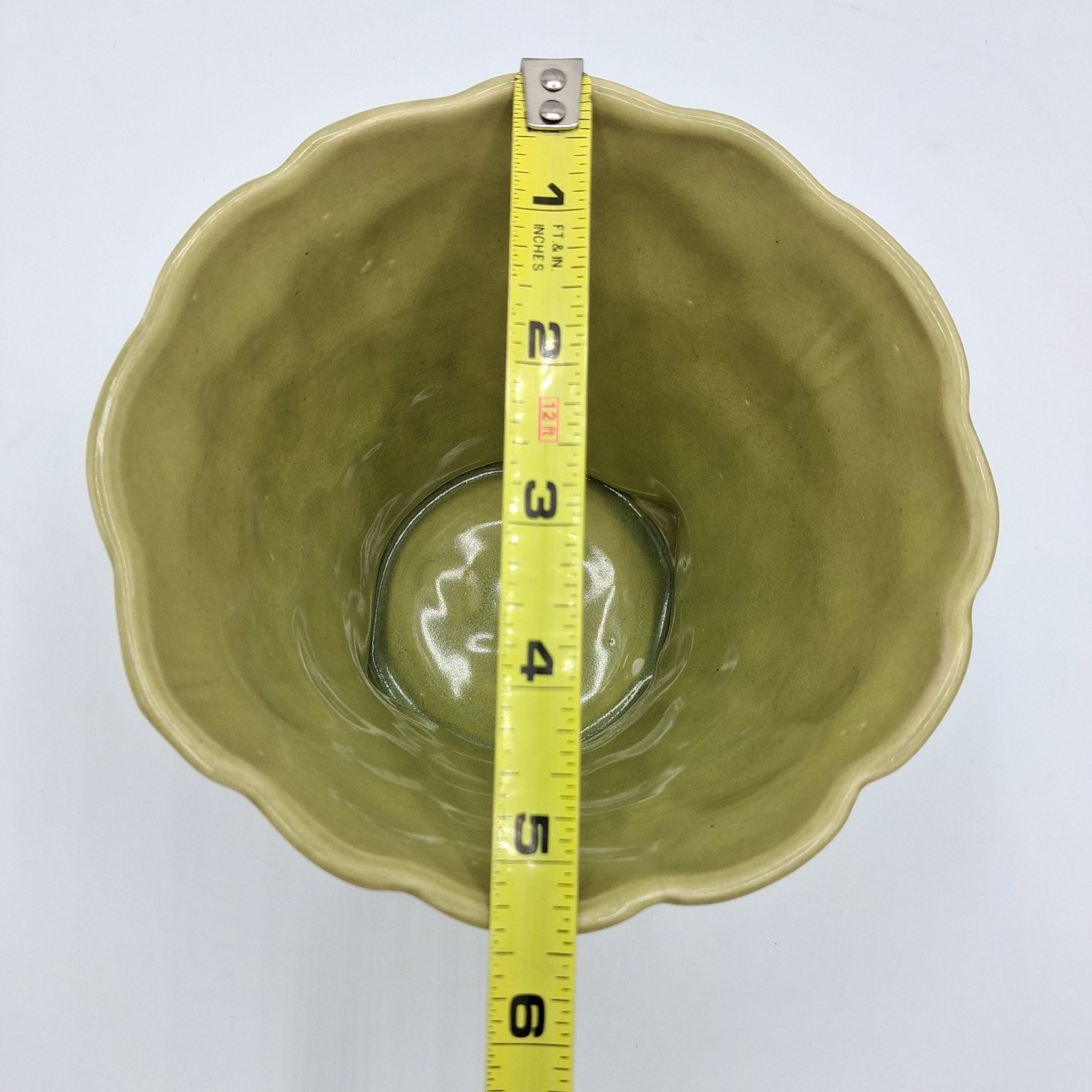 Vintage Brush Pottery Green Pebble Planter Flower Pot Attached Saucer 330 5-inch