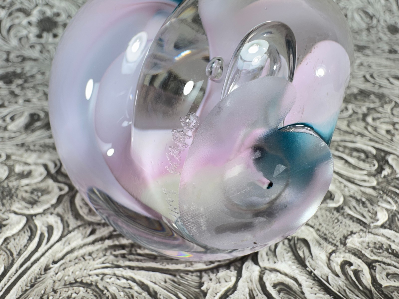 Jim Karg Paperweight Art Glass Swirl Blue Pink SIGNED