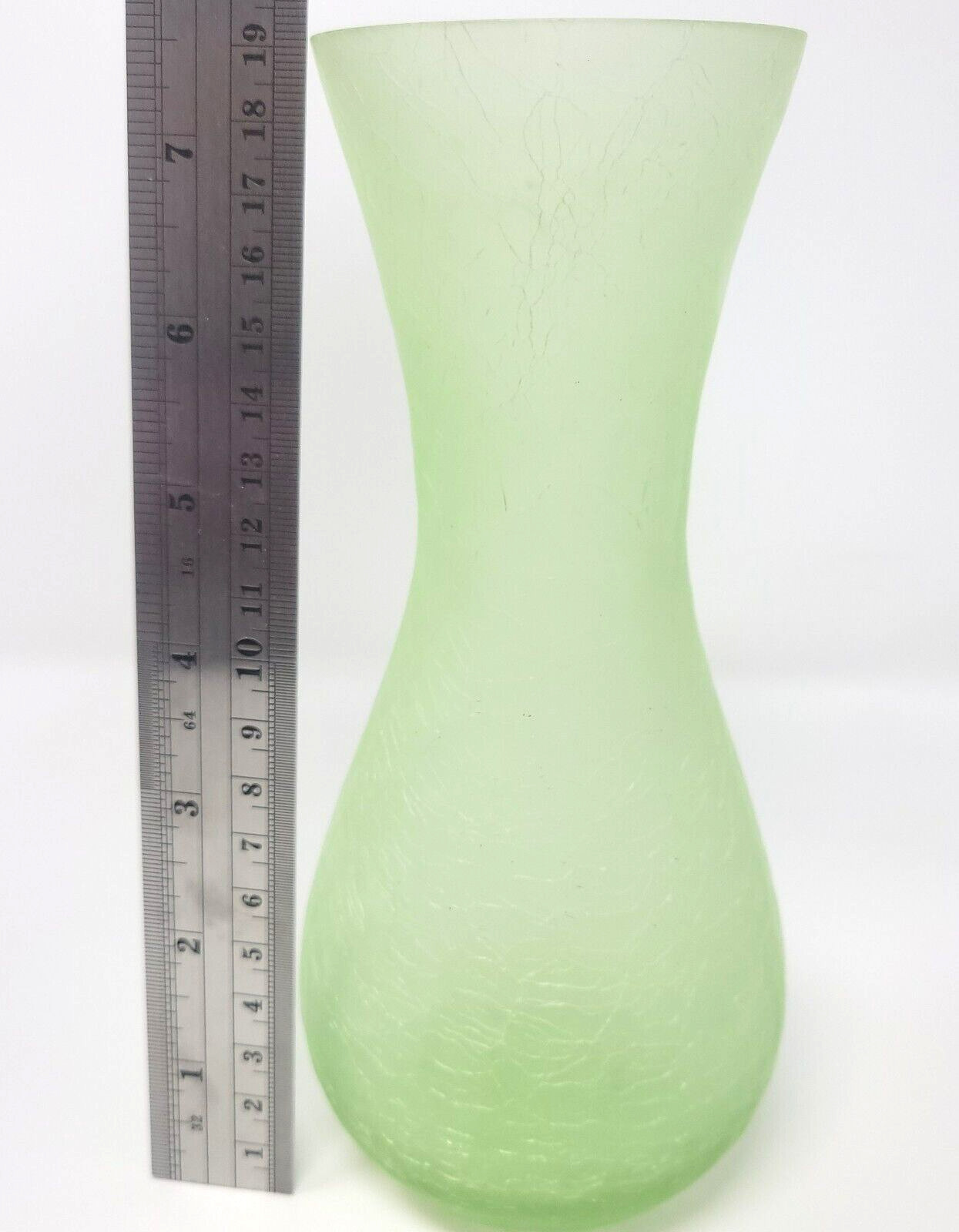 Mintish Light Green Crackle Satin Glass Bud Vase 7.5 Inches Flowers Holidays Art