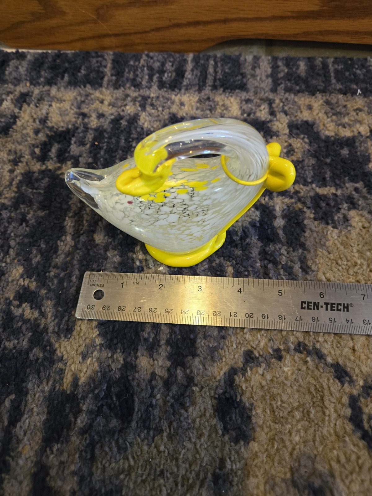 Paper Weight Murano Style Blown Art Glass Duck Bird Goose Yellow White Spotted