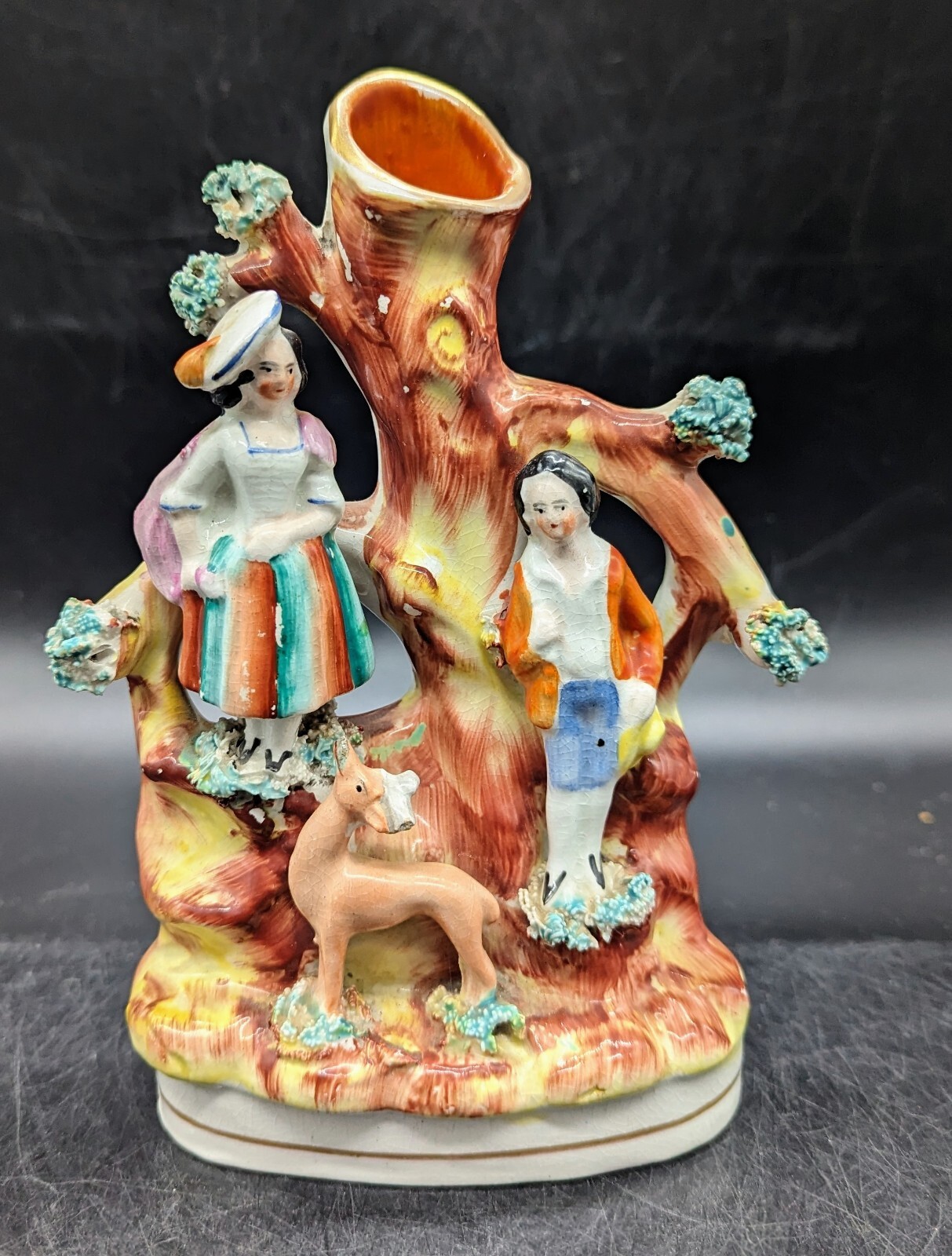 Antique Staffordshire Boy and Girl with Grain Figural Figurine Spill Vase