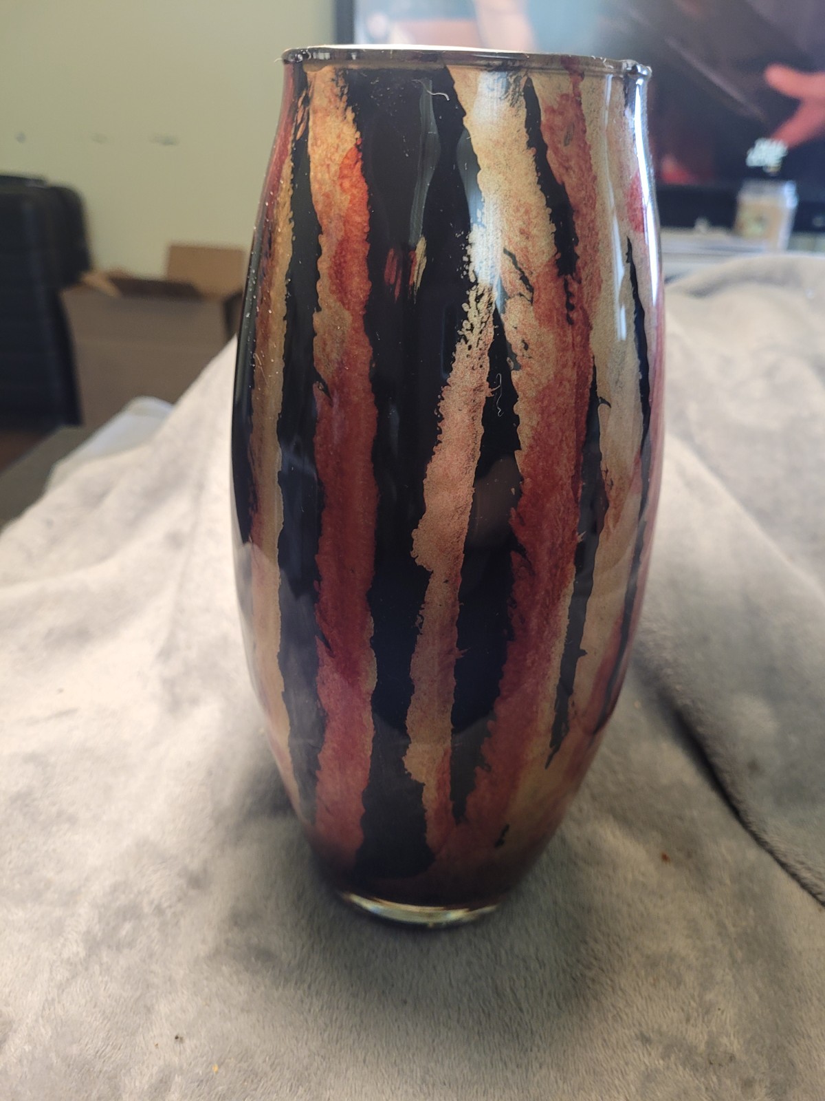 Metallic Red Black & Gold Multicolored Vase 10.5in