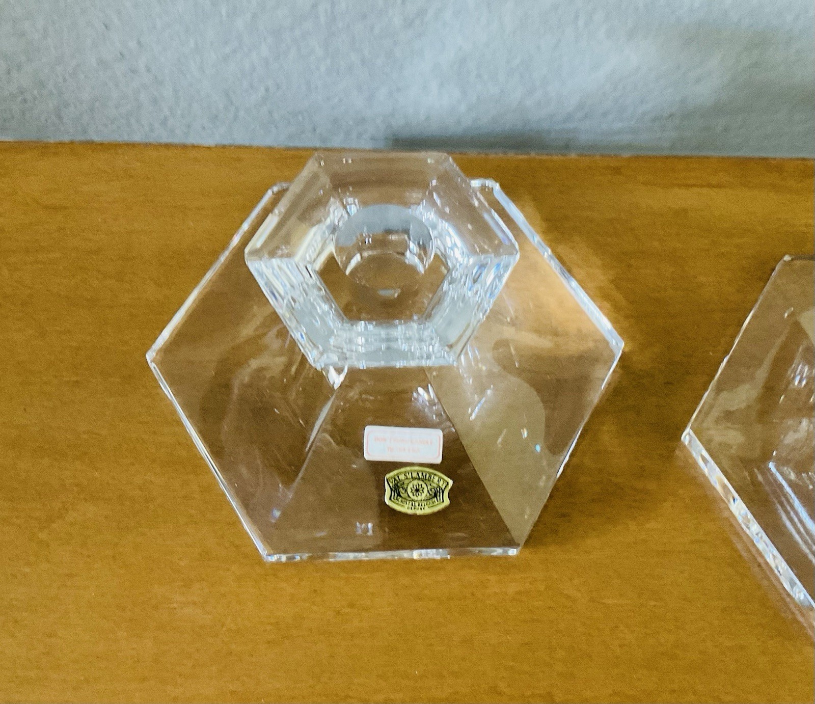 (2) Vintage Val St Lambert Crystal Elysee 2.5″ Candlesticks Belgium Original Box