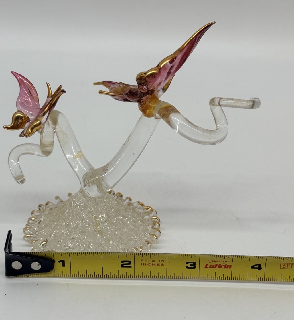 Glass Handspun Vintage Butterflies In Flight Hand Crafted Gold Accents EUC