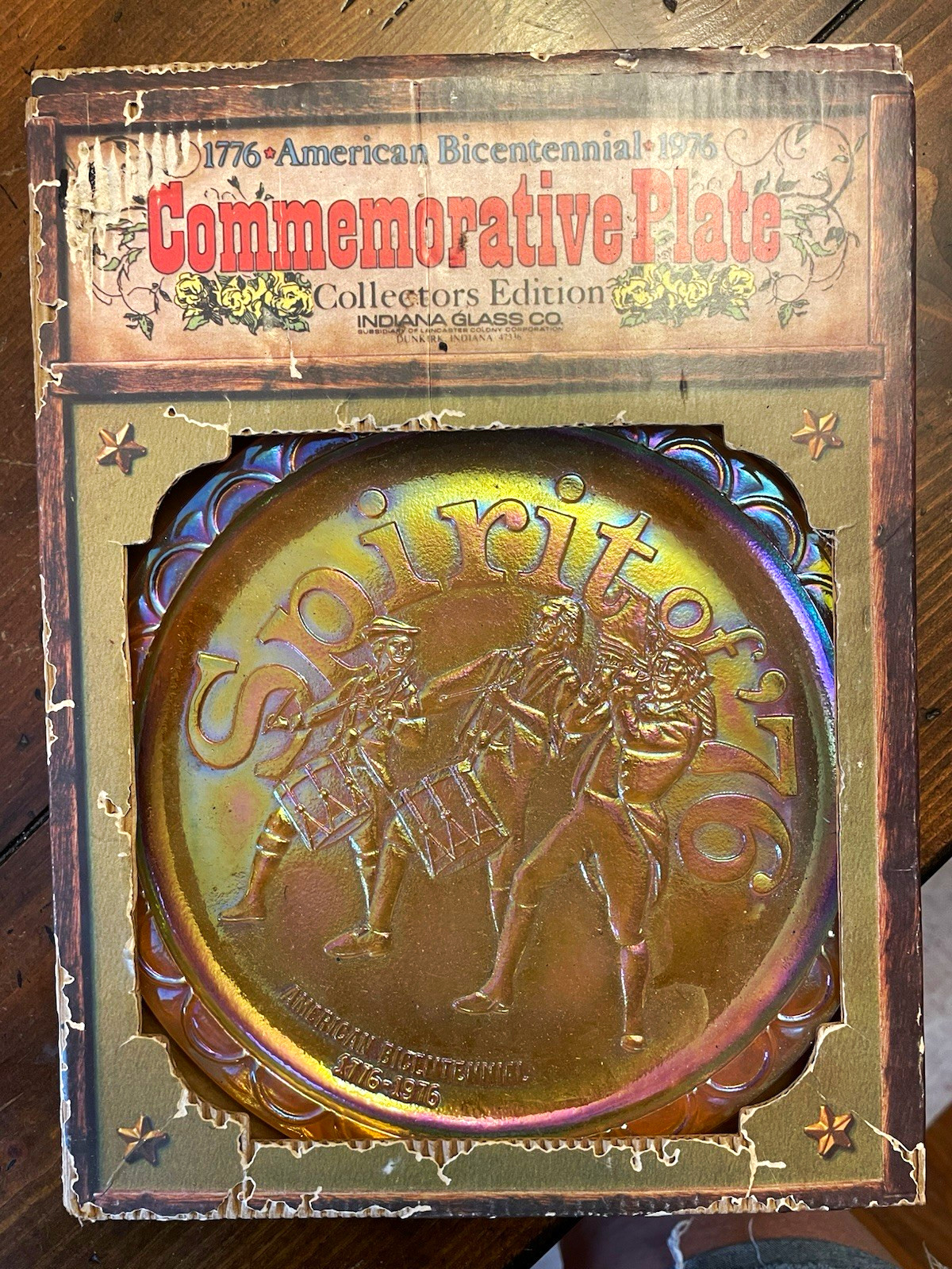 Indiana Glass Co. Spirit Of 1976 Commemorative Plate 10in Carnival Glass