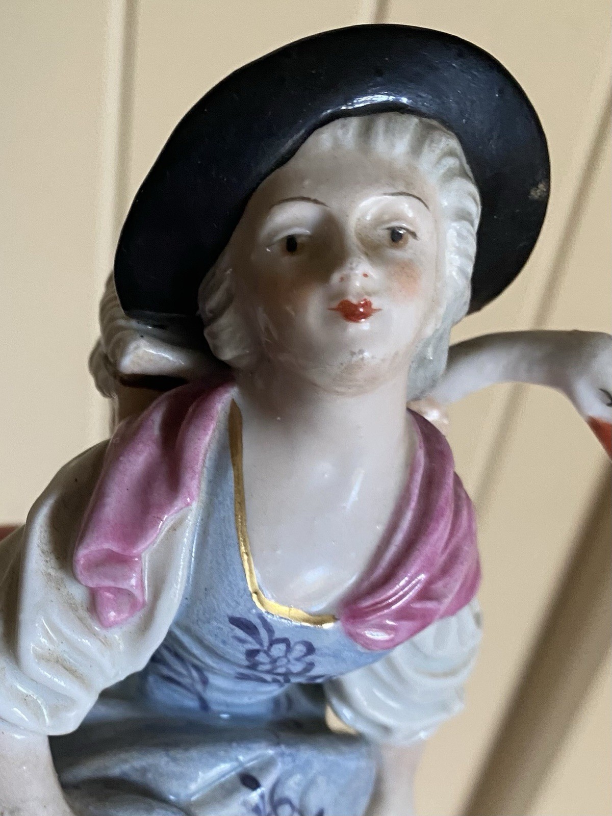 Antique Hochst Porcelain German Peasant Woman w/Goose & Hare Rabbit Figurine