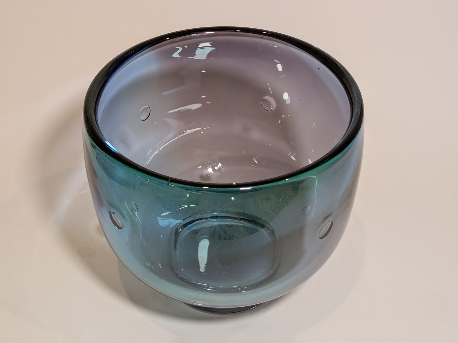 Signed Ole & Marie Hoglund Purple & Green Glass Bowl — NZ Studio Glass Artists