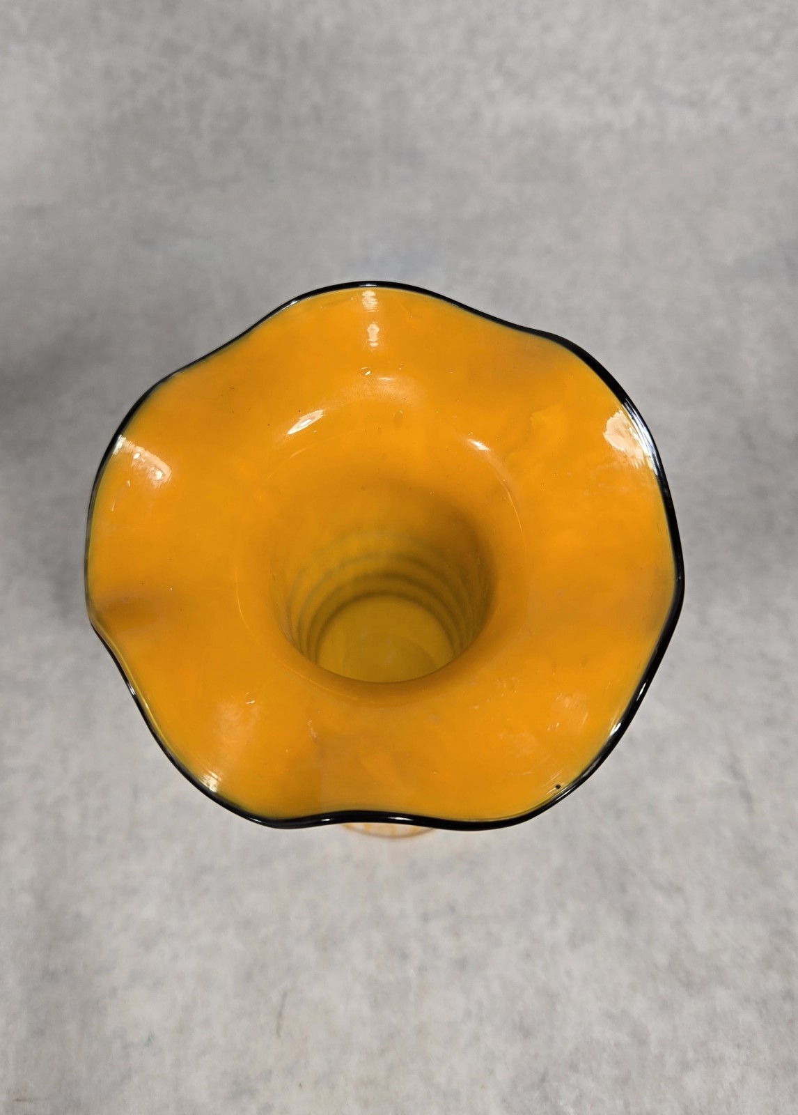 Vintage CzechoslovakiaGlass Tango ? Vase Red & Yellow Black Swirl Bohemian Lot 2