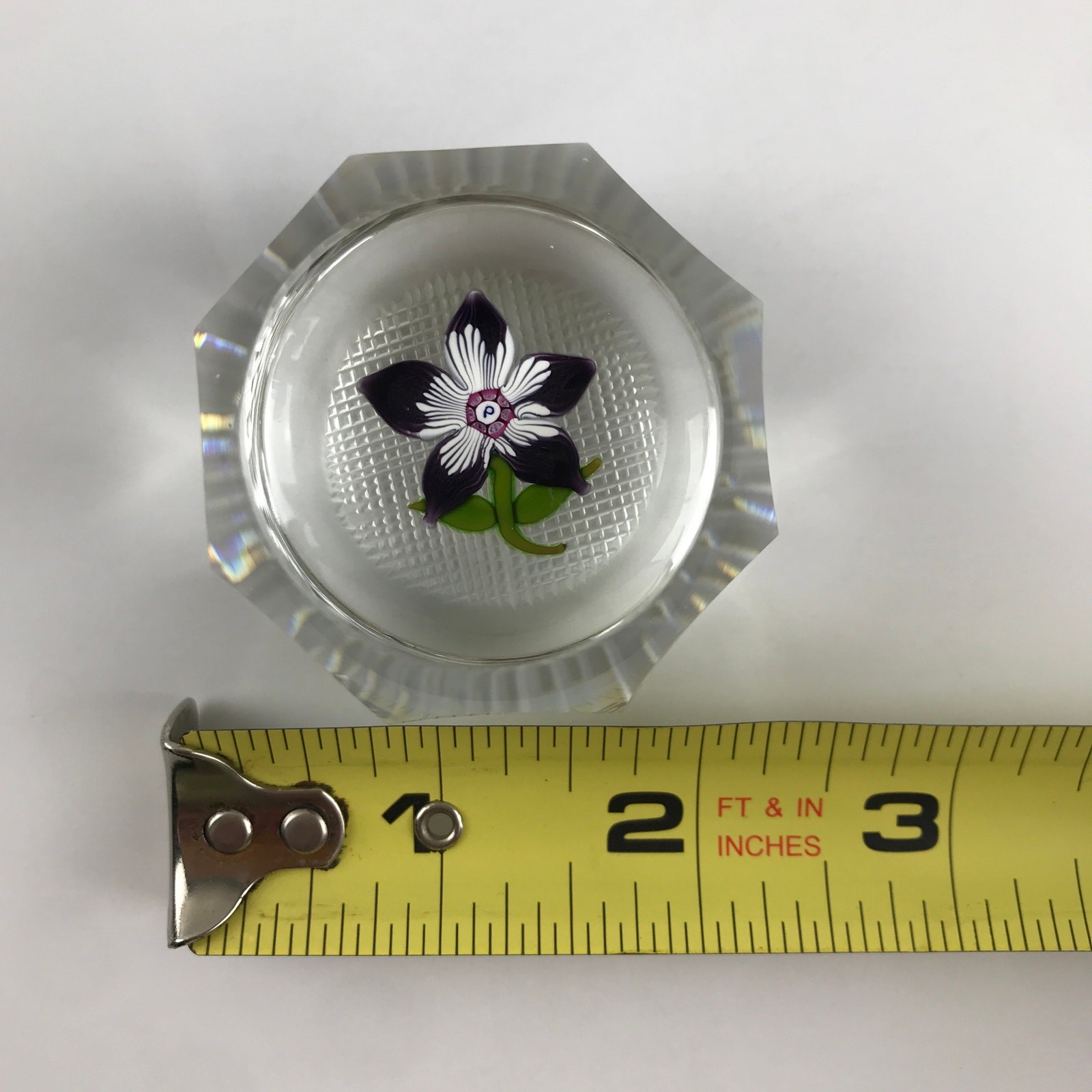 Perthshire 1973E Miniature Flower Lampwork Dark Purple Floral Facet Paperweight