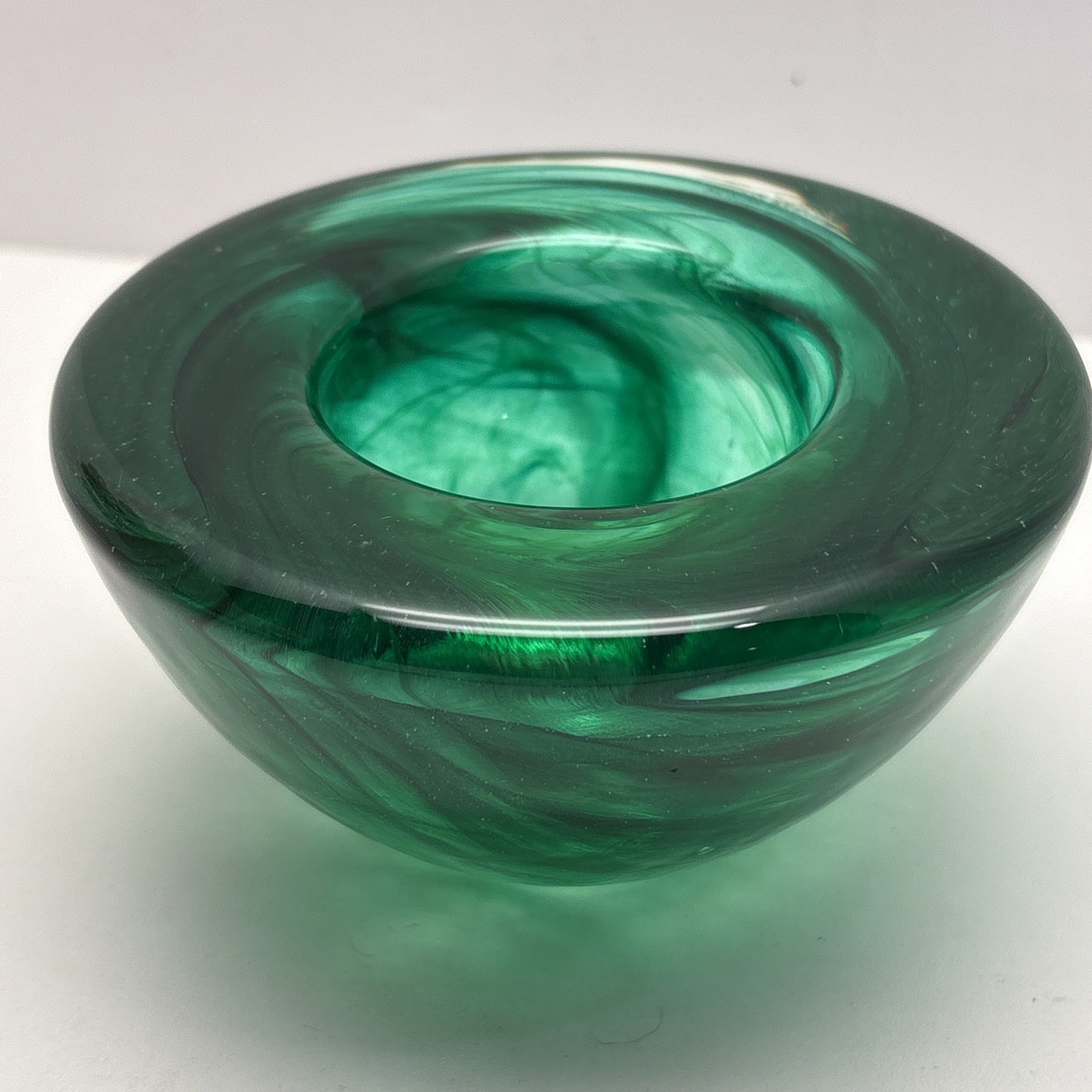 Kosta Boda Atoll Aqua Green Swirl Votive Holder Candle Sweden 4 5/16