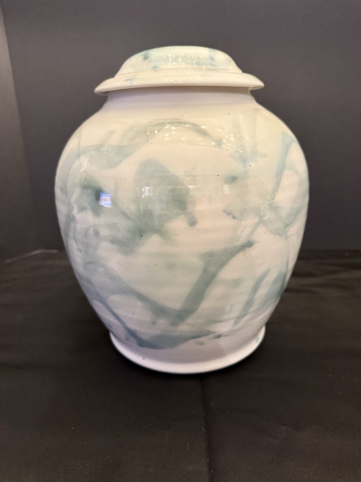 Vintage Hand Thrown Ceramic Blue and White Giant 11″ SIGNED Urn Ginger Jar