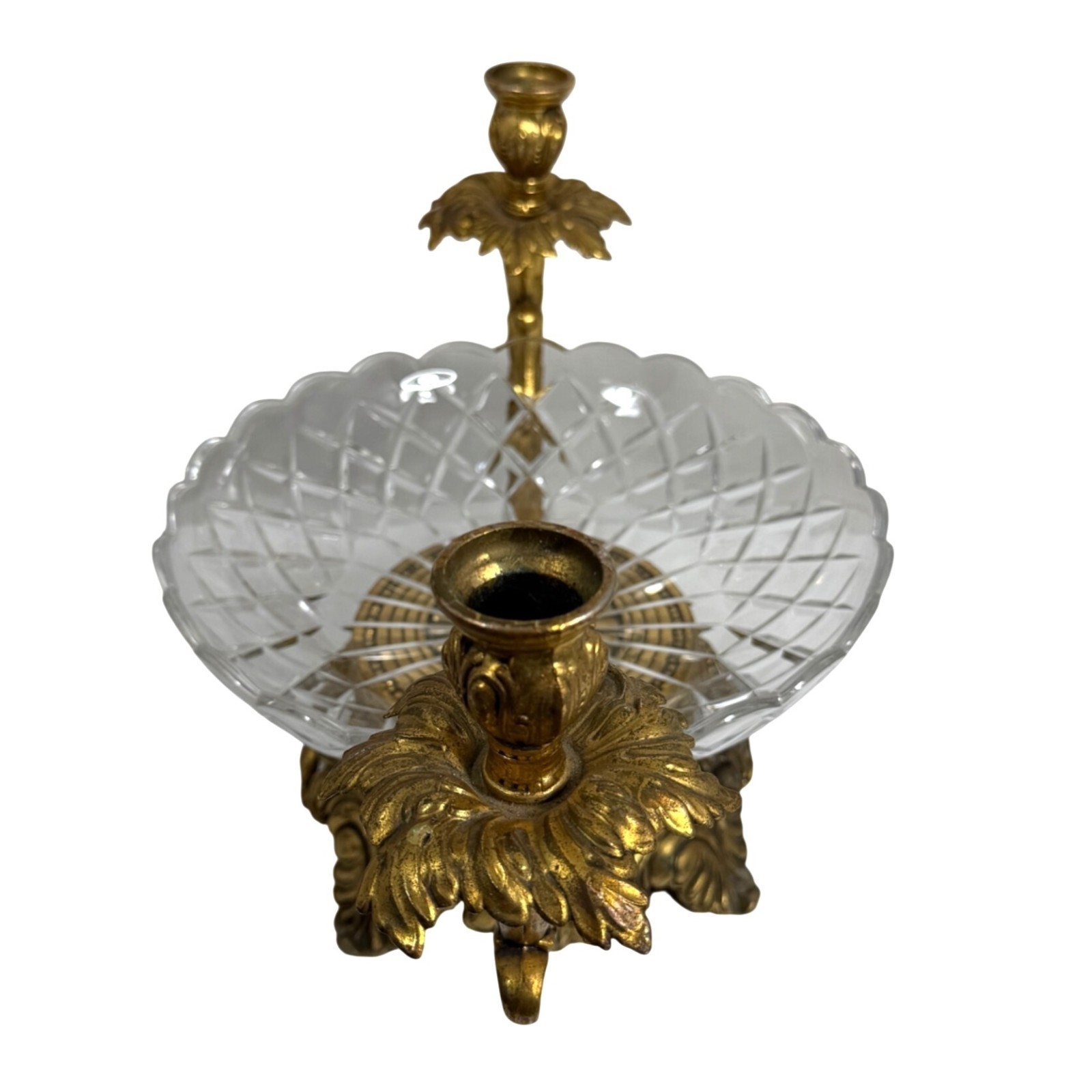 Antique Val St Lambert Crystal Gilded Gold Ornate Epergne Candelabra Centerpiece