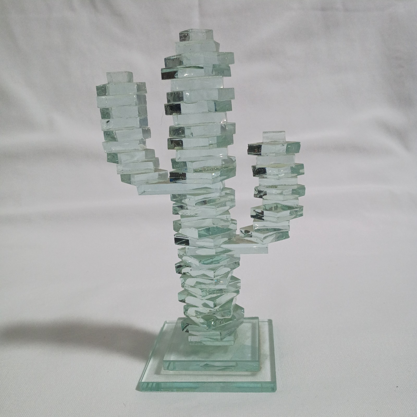 Vintage Stacked Art Glass Saguaro Cactus Sculpture Southwest Decor MCM 7.25″