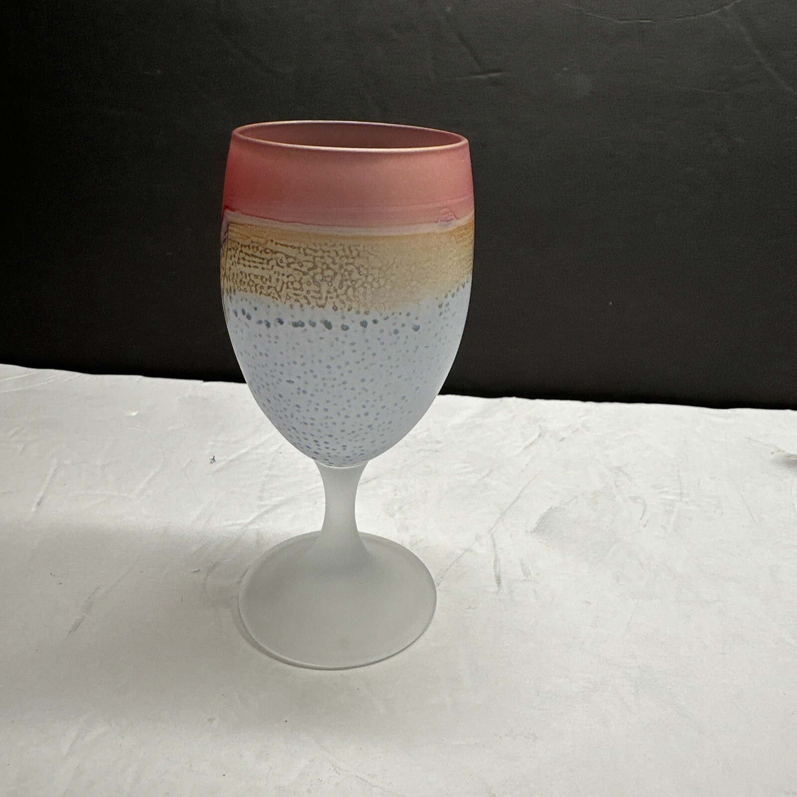 VTG-Nouveau Art Glass Rueven Hand Blown Pink Frosted Port 6oz Goblet-11 Availabl