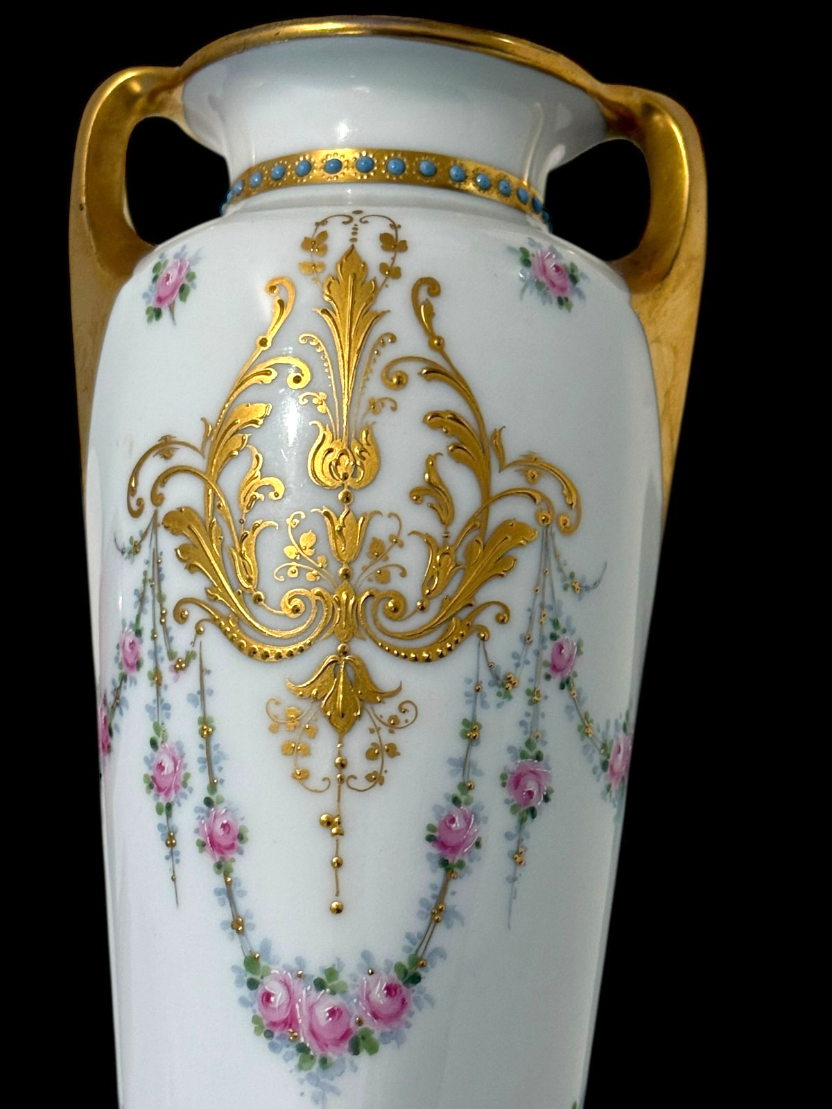 Antique Royal Vienna Hand Painted Wagner Jeweled Porcelain Daphne Portrait Vase