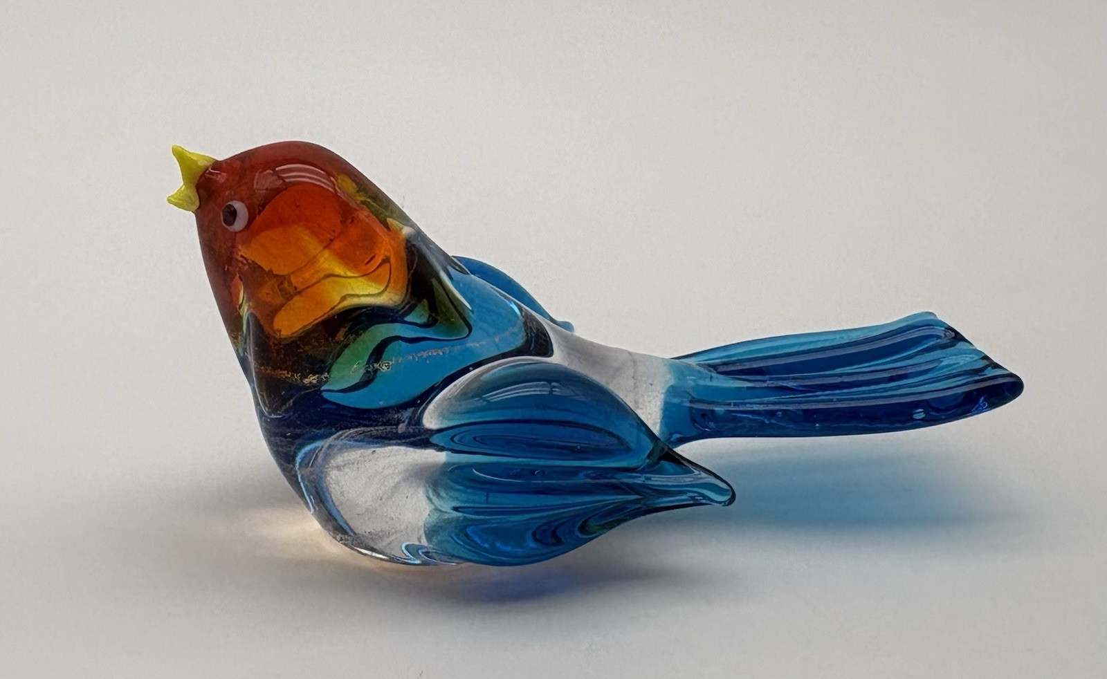 Vintage Small Hand Blown Glass Bird Figurine Decor Multicolored Tiny Miniature