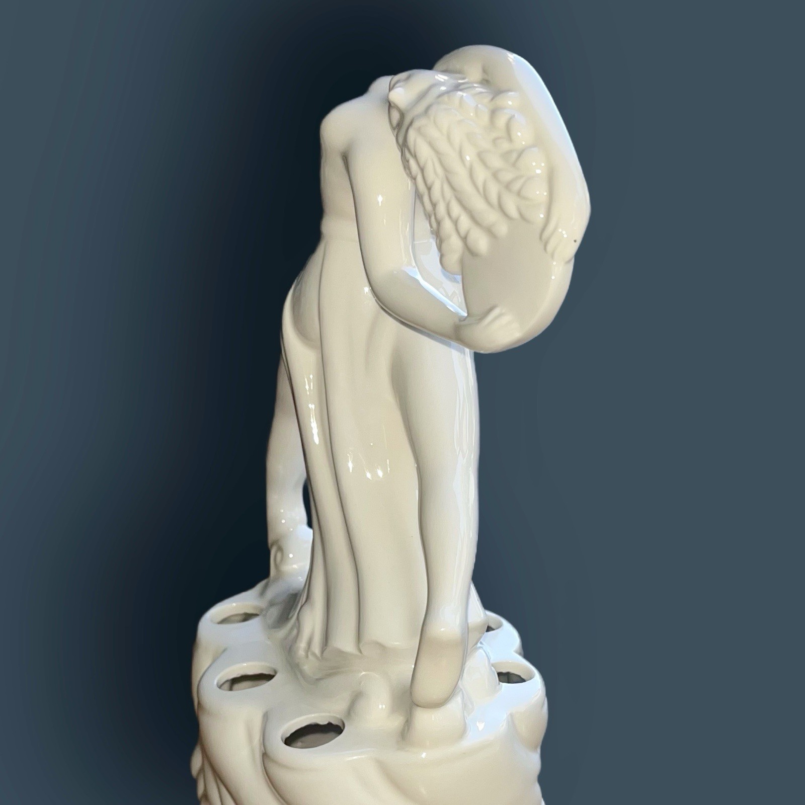 Art Deco Dancing Woman Sculpture Flower Frog White Ceramic SDD 1986
