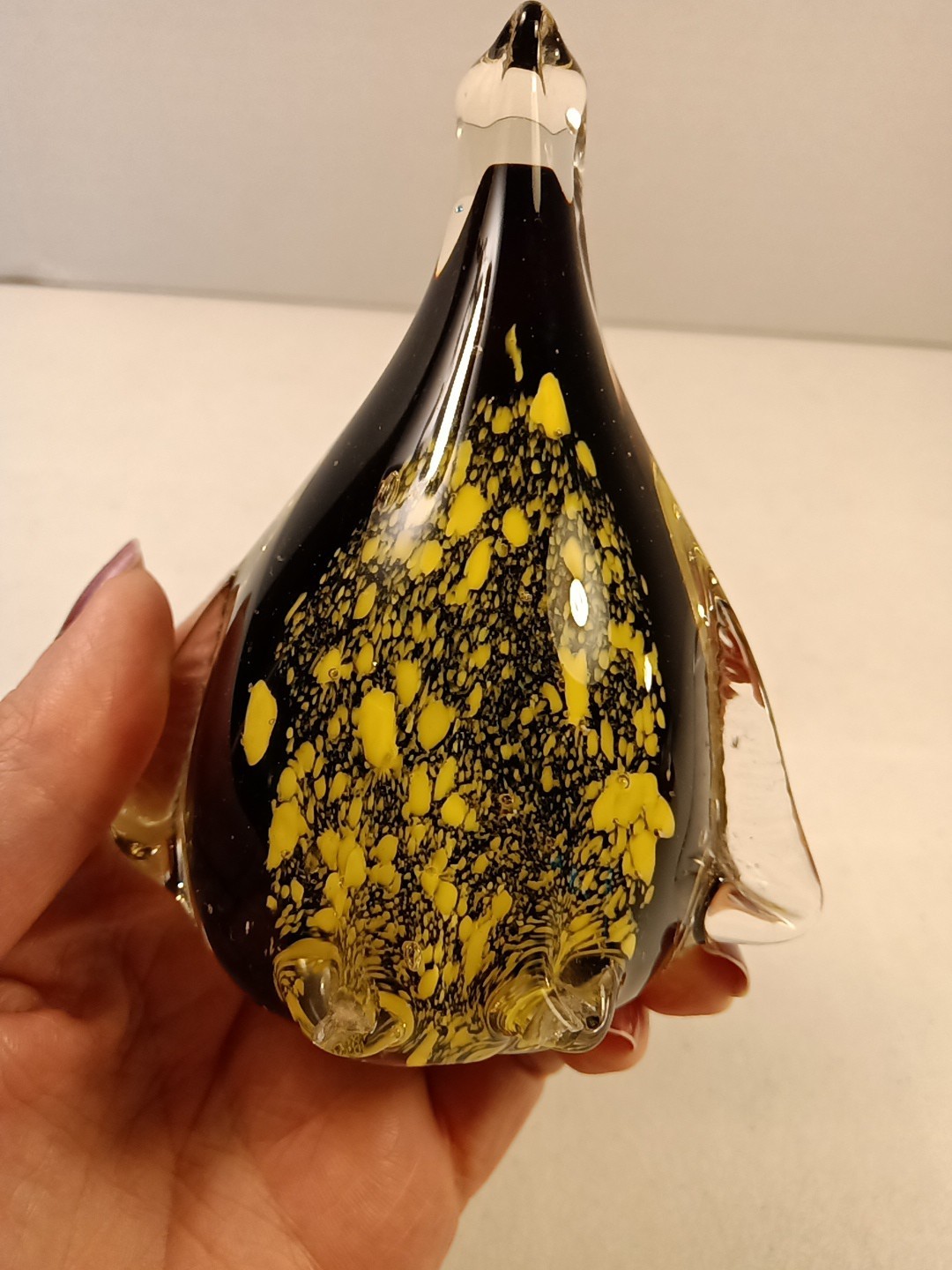 Vintage Art Glass Penquin Paper Weight Black And Yellow