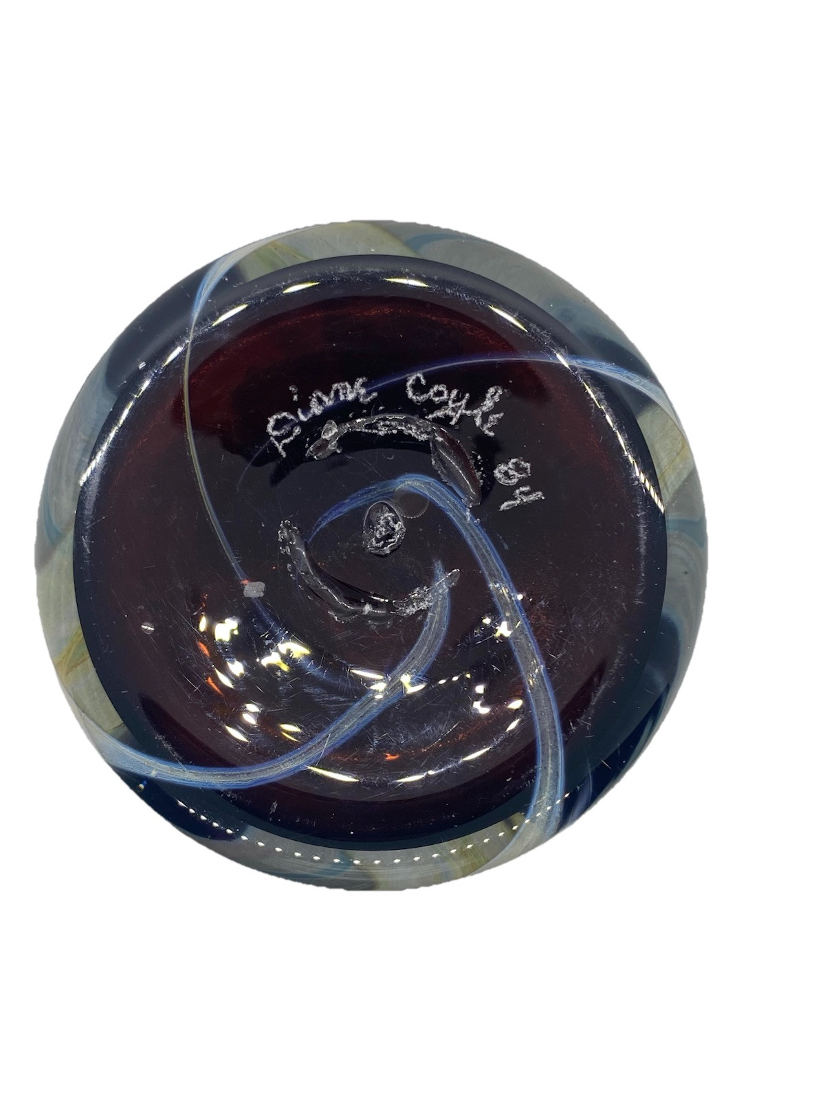 VTG Diane Coyle signed 1984 hand Blown art glass vase vintage 6 1/2″ encased
