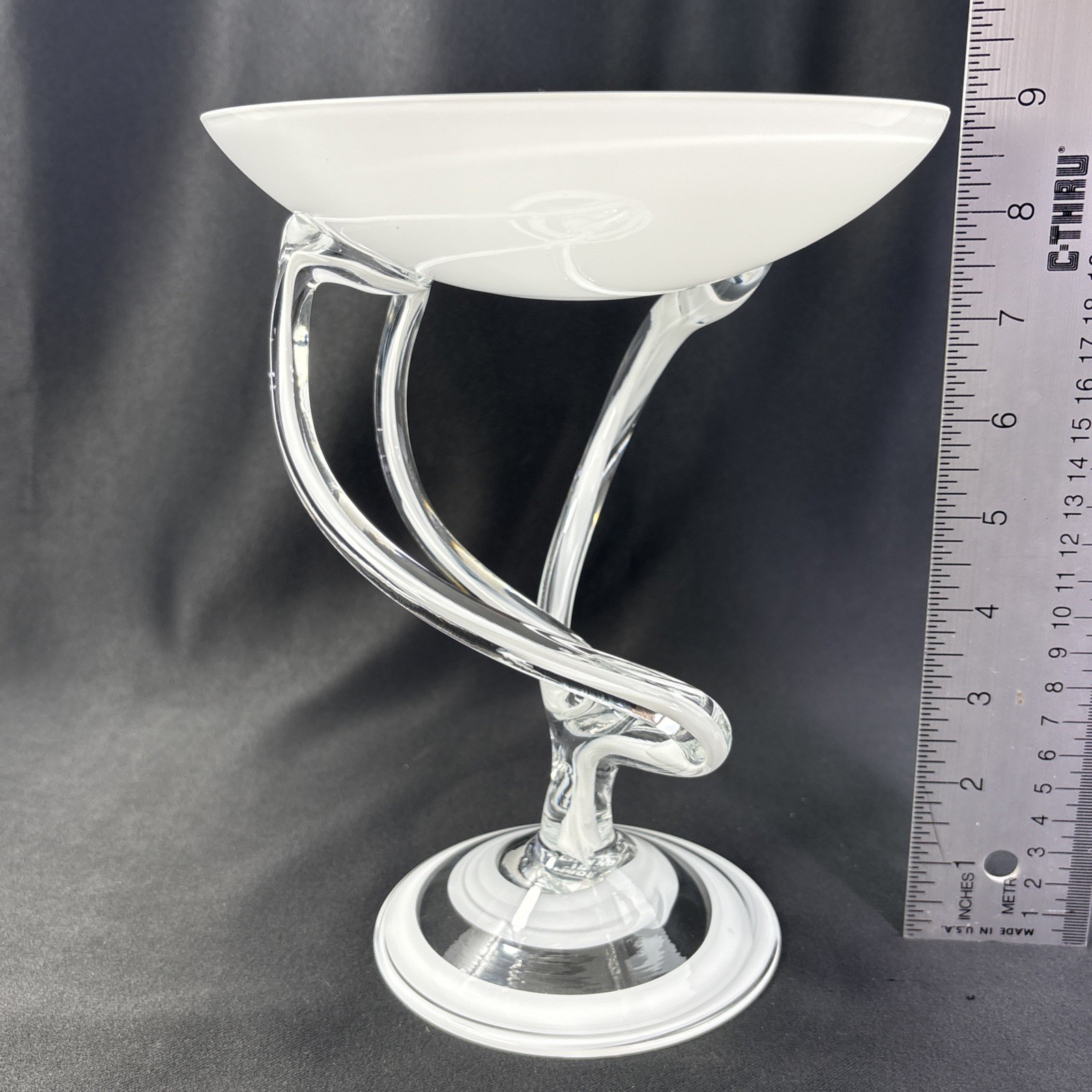 Jozefina Krosno Poland Hand Blown Art Glass Jellyfish Compote Dish Bowl 9″ x 7″