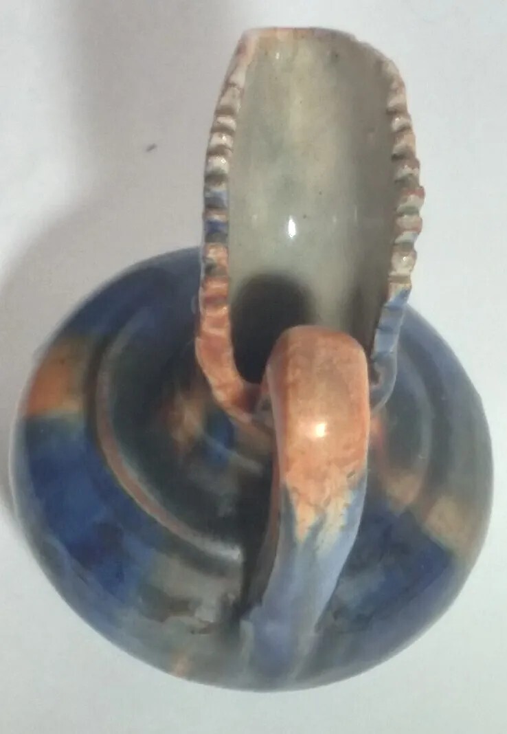 Vintage Pottery Miniature Jug Pitcher Saw Tooth Edges 2.75 inches Multicolor