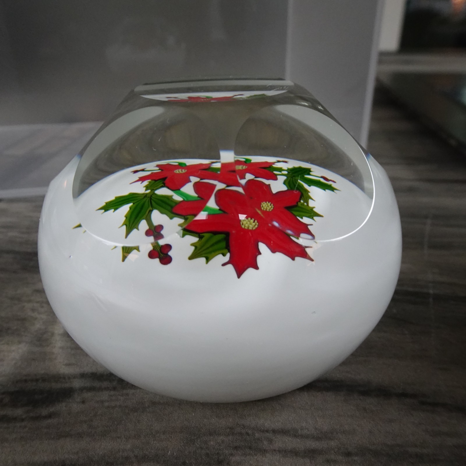 Perthshire Glass L/E Faceted 1989 Christmas Holly Poinsettia Paperweight #53