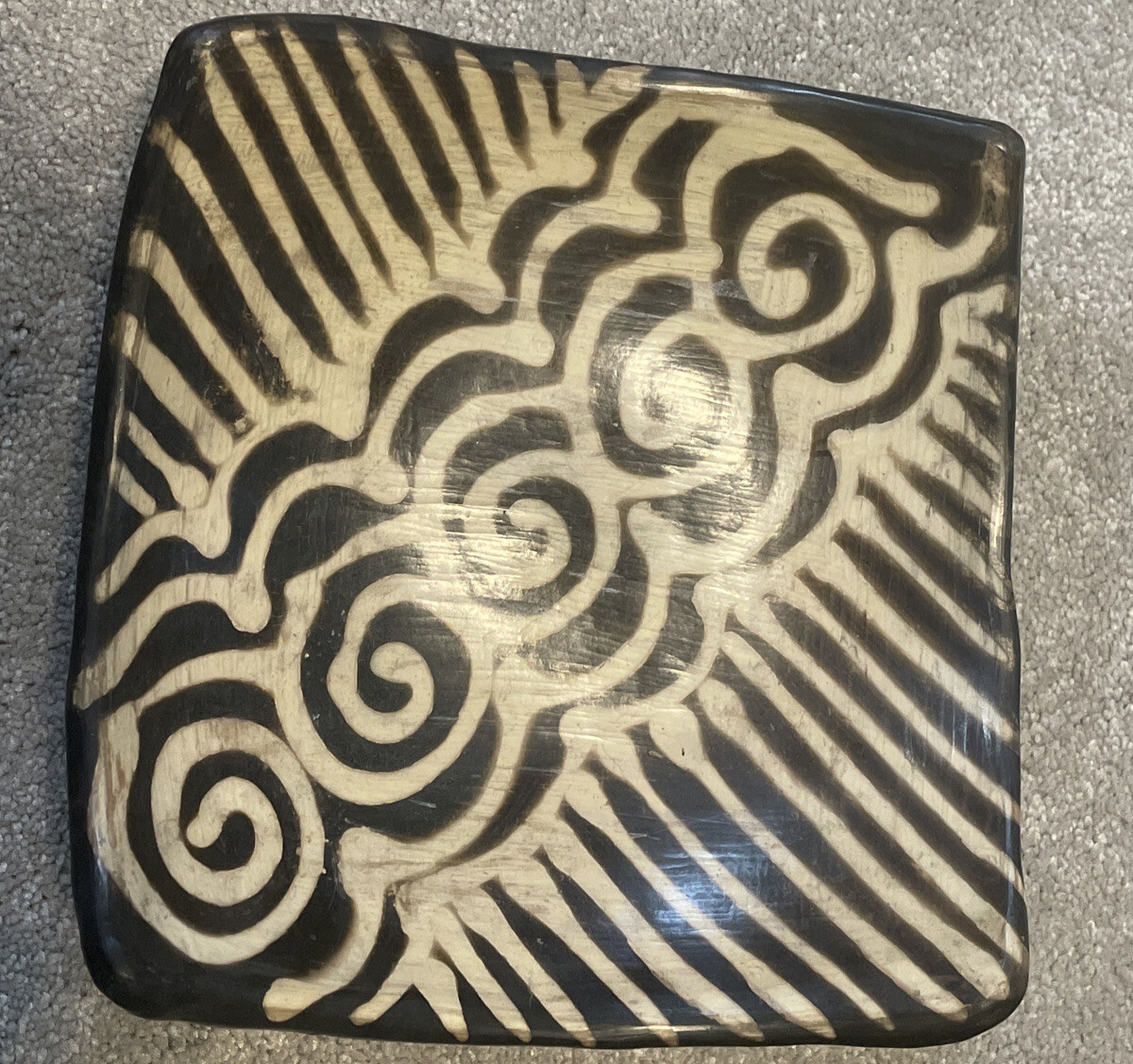 Art Deco Brown And Cream Decorative Dishes-1, 10 1/2” Square-2, 8” Square Stone