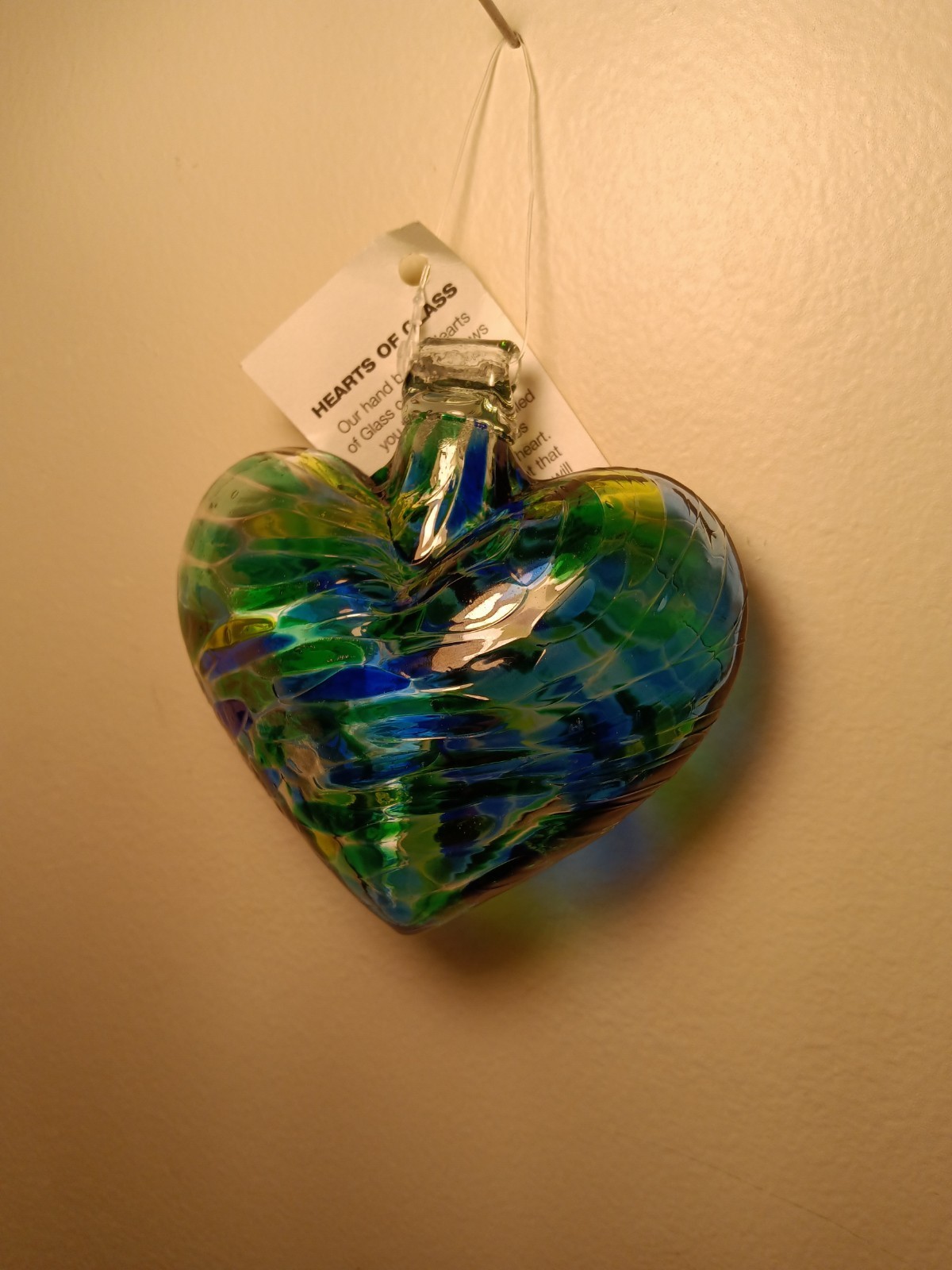 Vtg Kitras Hand Blown Art Hearts of Glass Ornament, Sun Catcher, Canada, 2001