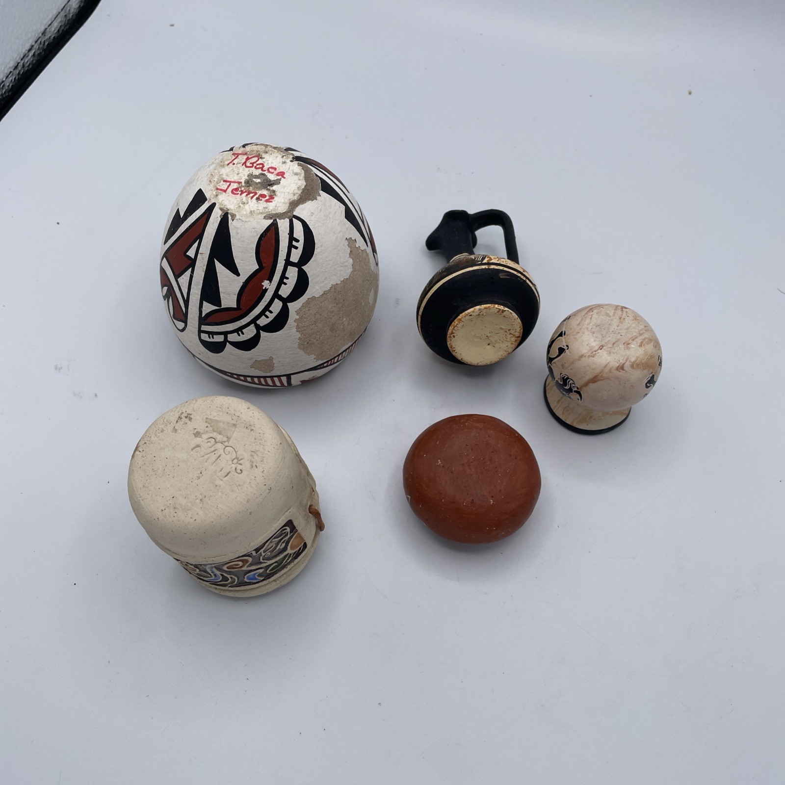 Lot Five some Signed southwestern Pottery Miniatures Jimenez, Bell decorative