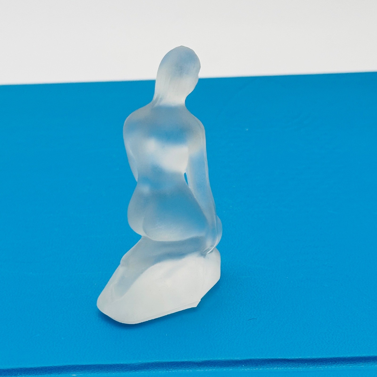 Vintage Frosted Glass Kneeling Nude Female Figurine Art Deco 3″ Art Nouveau