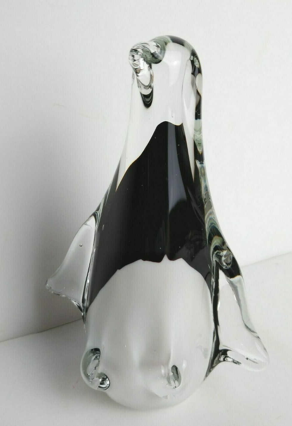 Vintage Murano Glass PENGUIN Black White & Clear Glass 5.5″ Tall 4″ wide