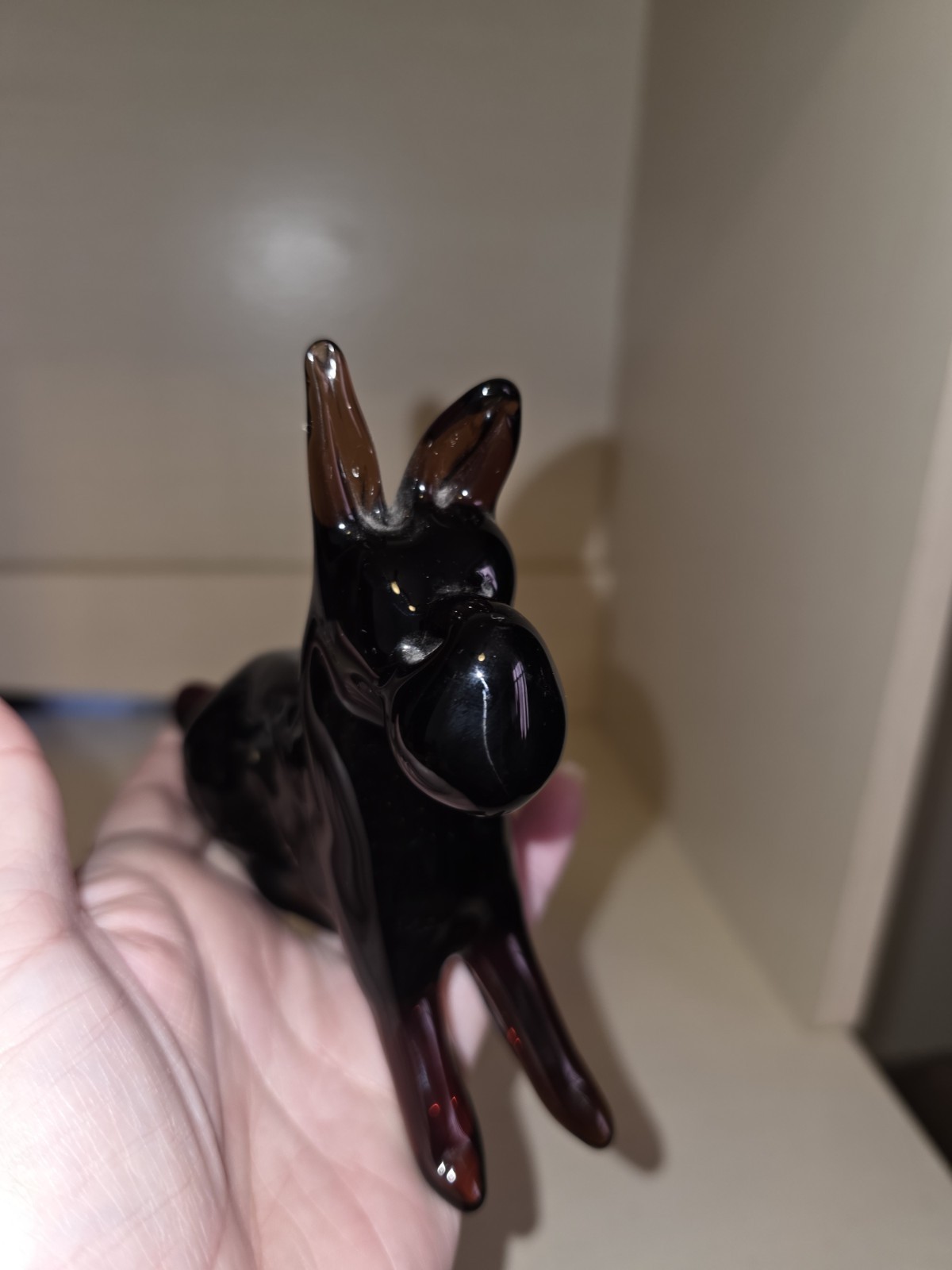 Brown Glass Puppy Dog Figurine Doberman Pinscher