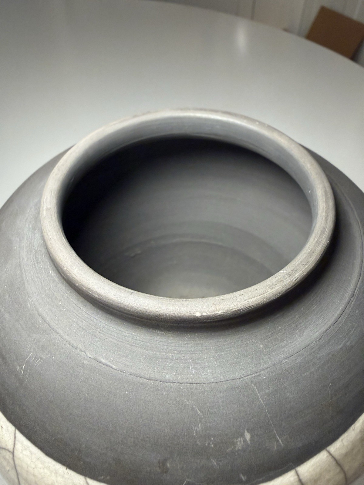 Vintage Studio Pottery Raku Vase Signed Crackle Glaze Black White 5.5”
